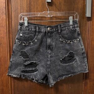Denim&Co Black Distressed Jean Shorts